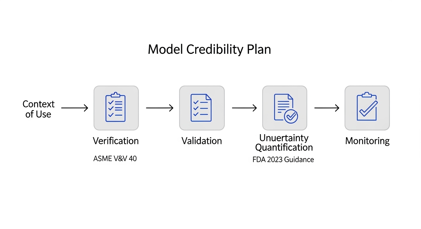 Schema della credibilità del modello secondo ASME V&V 40 e guida FDA 2023