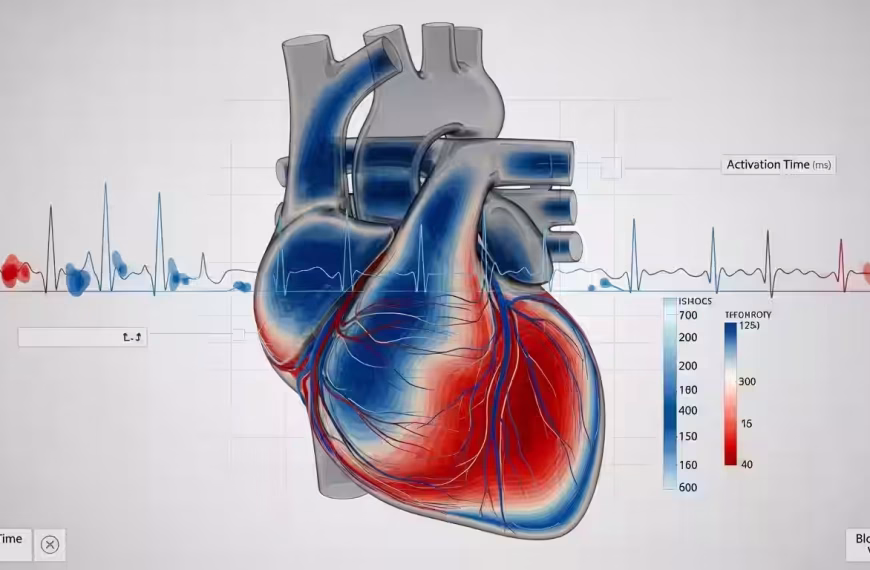 Gemello digitale del cuore con mappatura elettrica e flusso ematico.