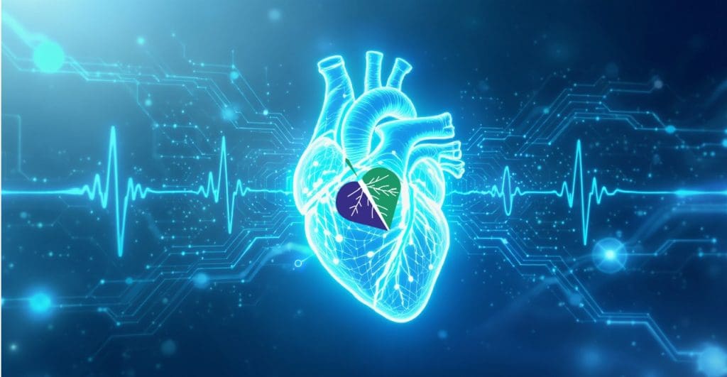 Cuore digitale simbolo di intelligenza artificiale applicata alla prevenzione cardiovascolare