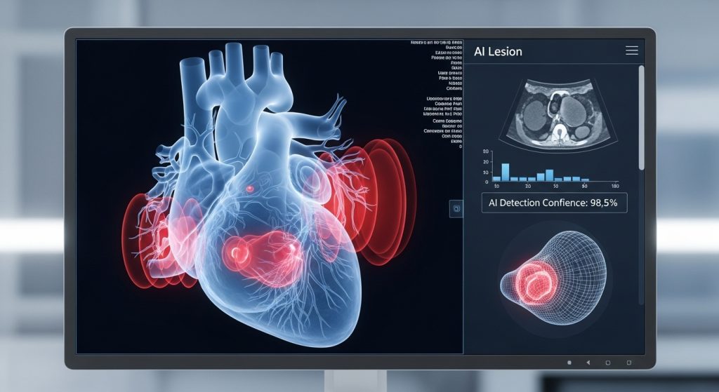 Sistema di intelligenza artificiale evidenzia lesioni cardiache in una TAC 3D